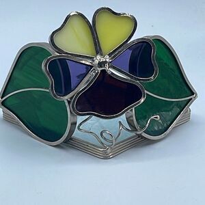 Stained glass leaded framed tea light holder.